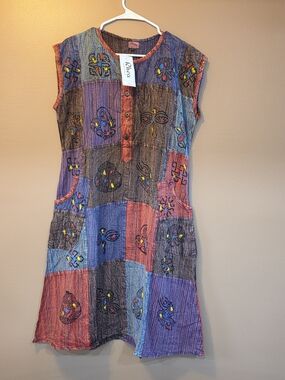 Handcrafted Patchwork Kids Dress - Multicolor Embroidered Cotton